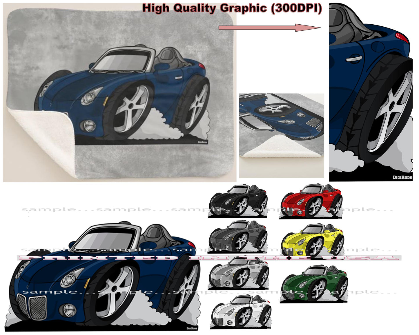 (PON) Pontiac Solstice Convertible Model DigiRods Cartoon Car Sherpa Fleece Throw Blanket