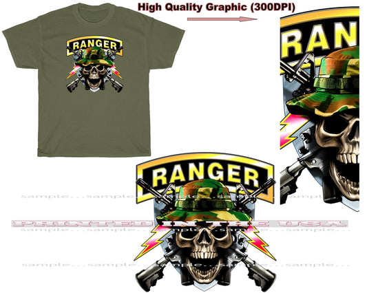 Army Ranger Sharpshooter Skull Graphic Military Green T Shirt