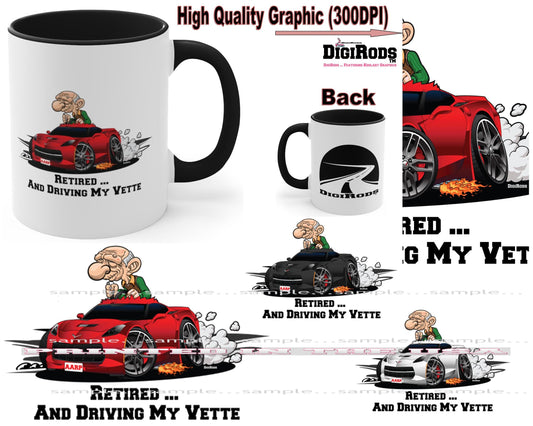 (CHE-D*) Retired And Driving My Chevy Corvette C7 Old Man DigiRods Cartoon Car Coffee Cup Mug