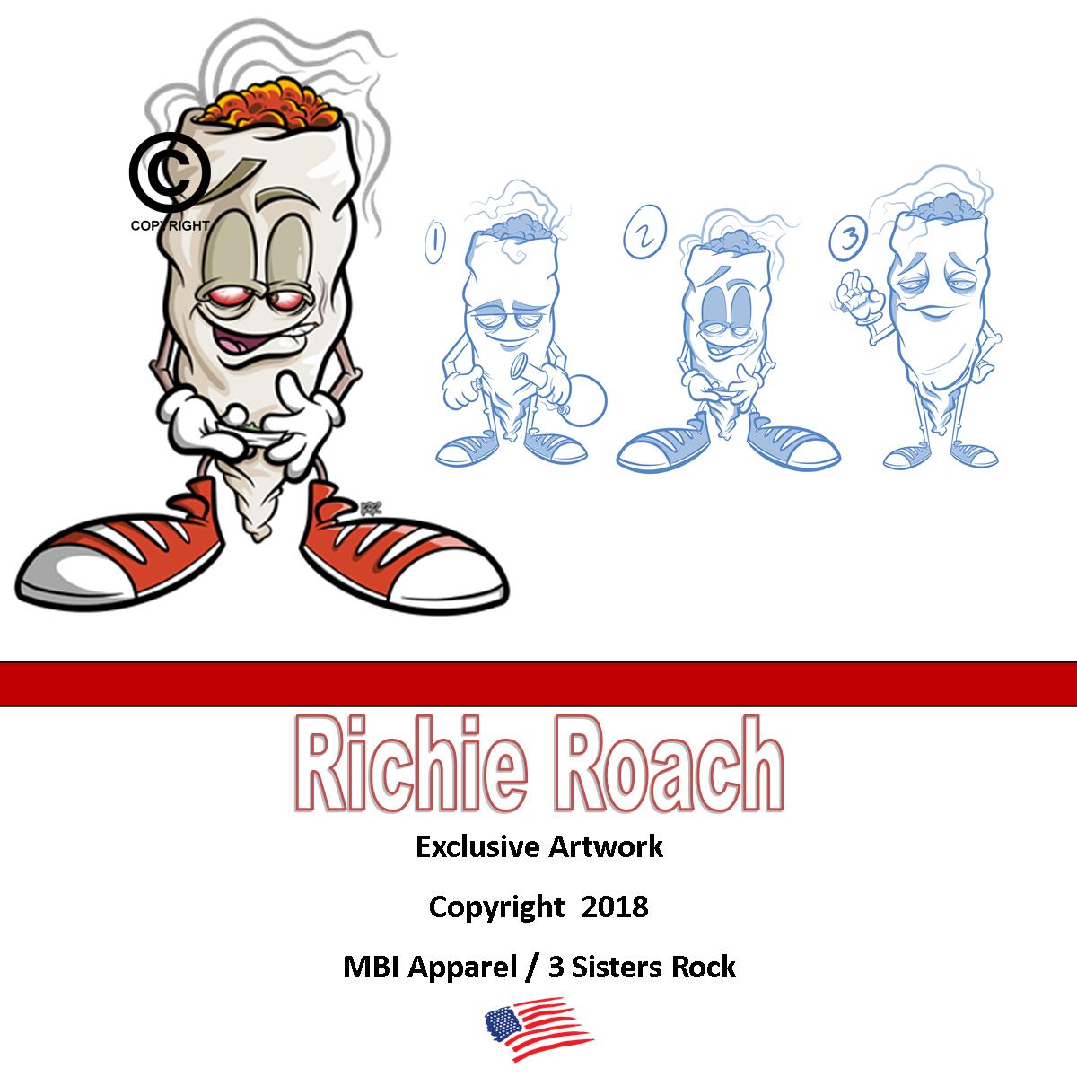 Richie Roach Cartoon Marijuana Pot Joint Rock And Roll Guitar Player Short/Long Sleeve T Shirt