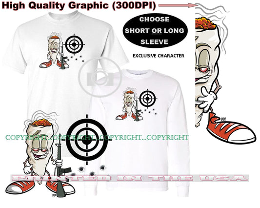 Richie Roach Cartoon Marijuana Pot Joint Target Practice With My Gun Short/Long Sleeve T Shirt