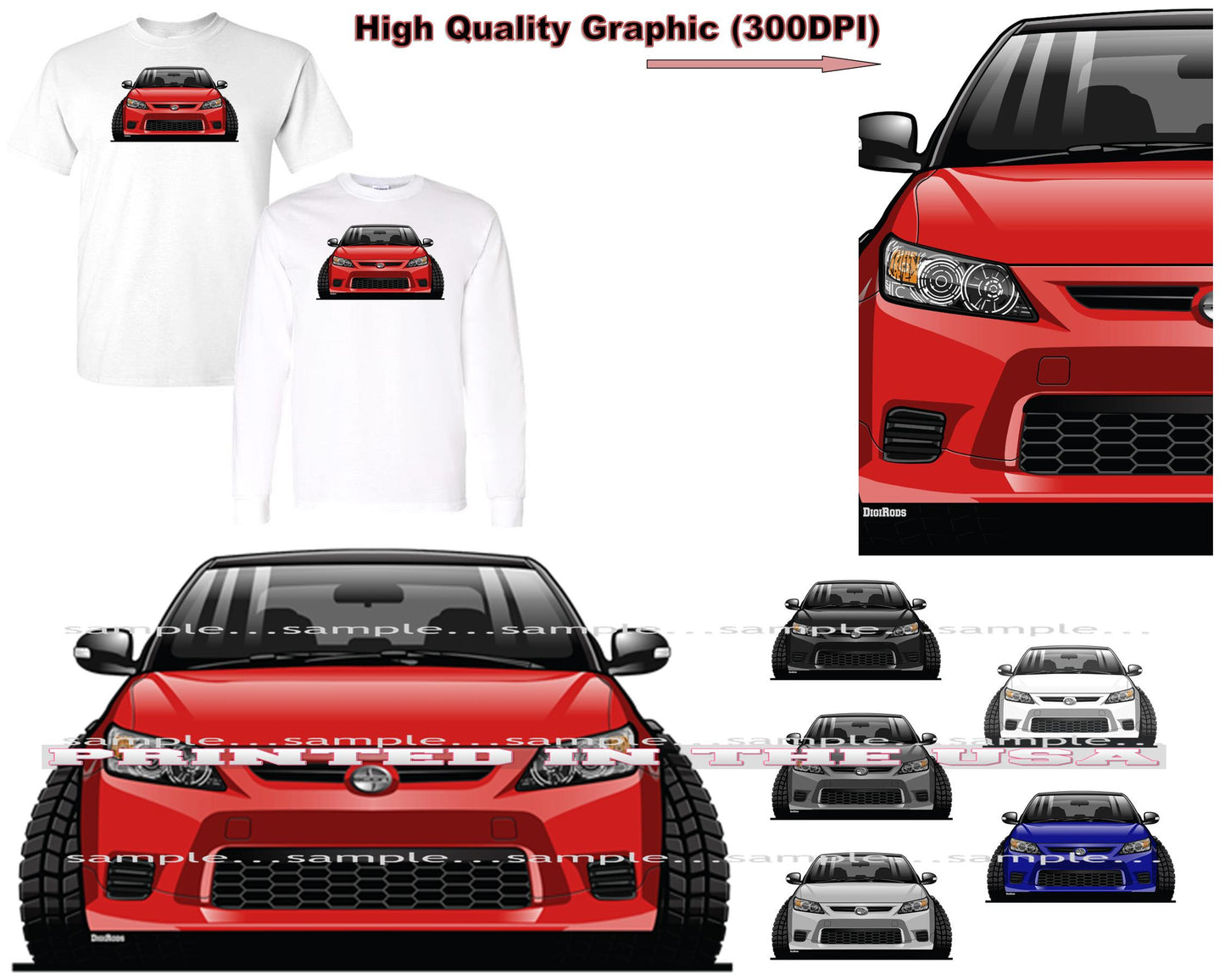 (SCI) Scion TC Race Compact Front View DigiRods Cartoon Car Short/Long Sleeve T Shirt