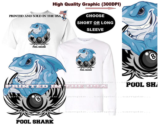 Billiards Eight 8 Ball Great White Pool Shark Blue Cartoon Short/Long Sleeve T Shirt