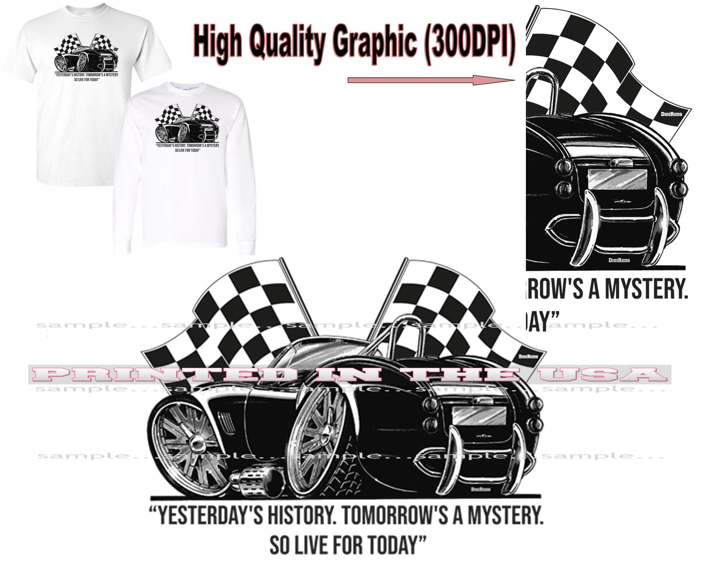 (AC) AC Shelby Cobra Vintage Race Car Racing Flags Famous Quote DigiRods Car Short/Long Sleeve T Shirt