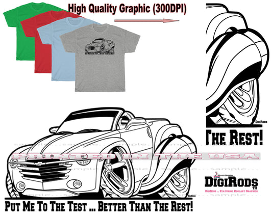 (CHE) SSR Rare Truck Model Put Me To The Test DigiRods Cartoon Car Black Outline T Shirt - 4 Colors