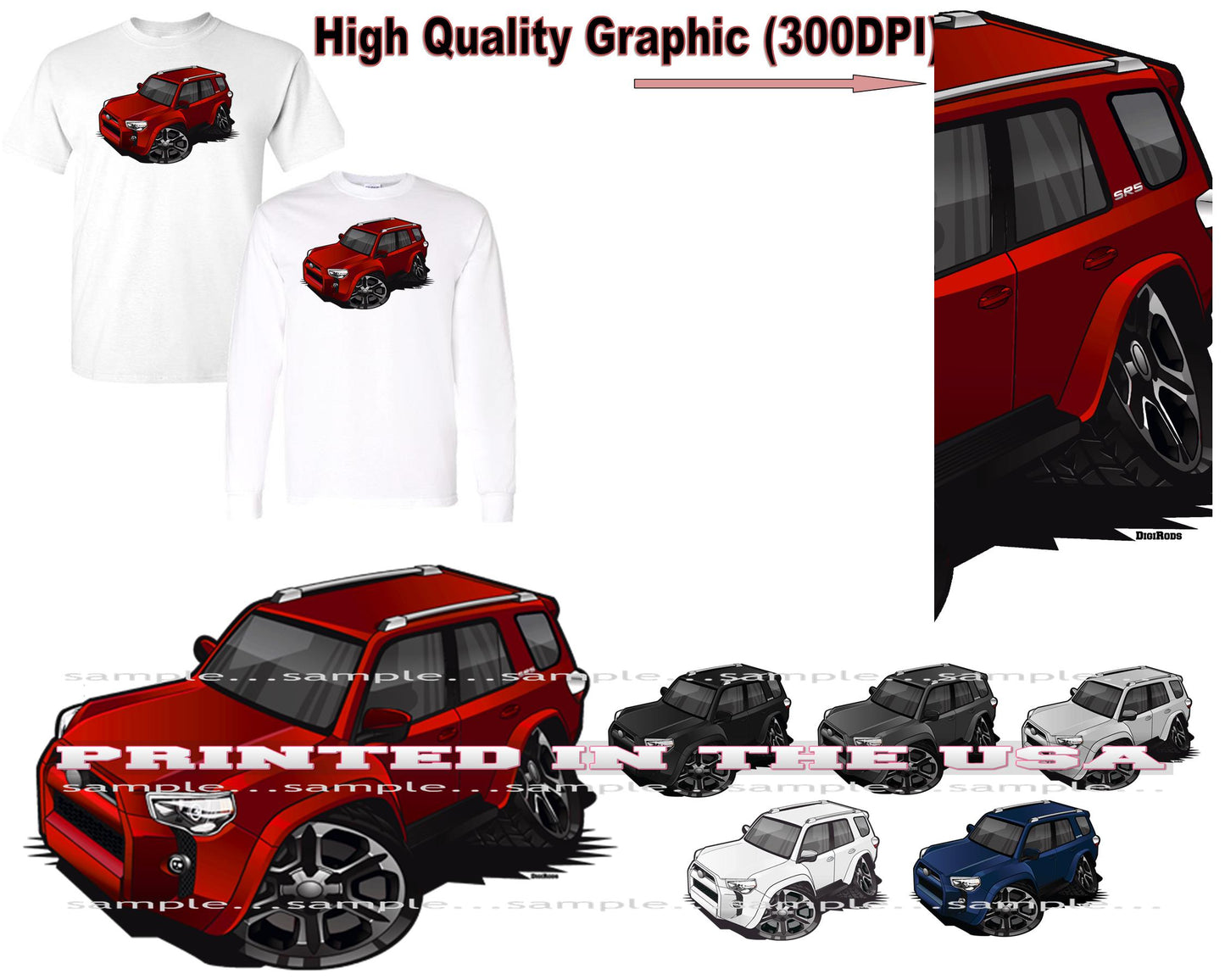 (TOY) Toyota 4Runner 4 Runner SR5 SUV Model DigiRods Cartoon Car Short/Long Sleeve T Shirt