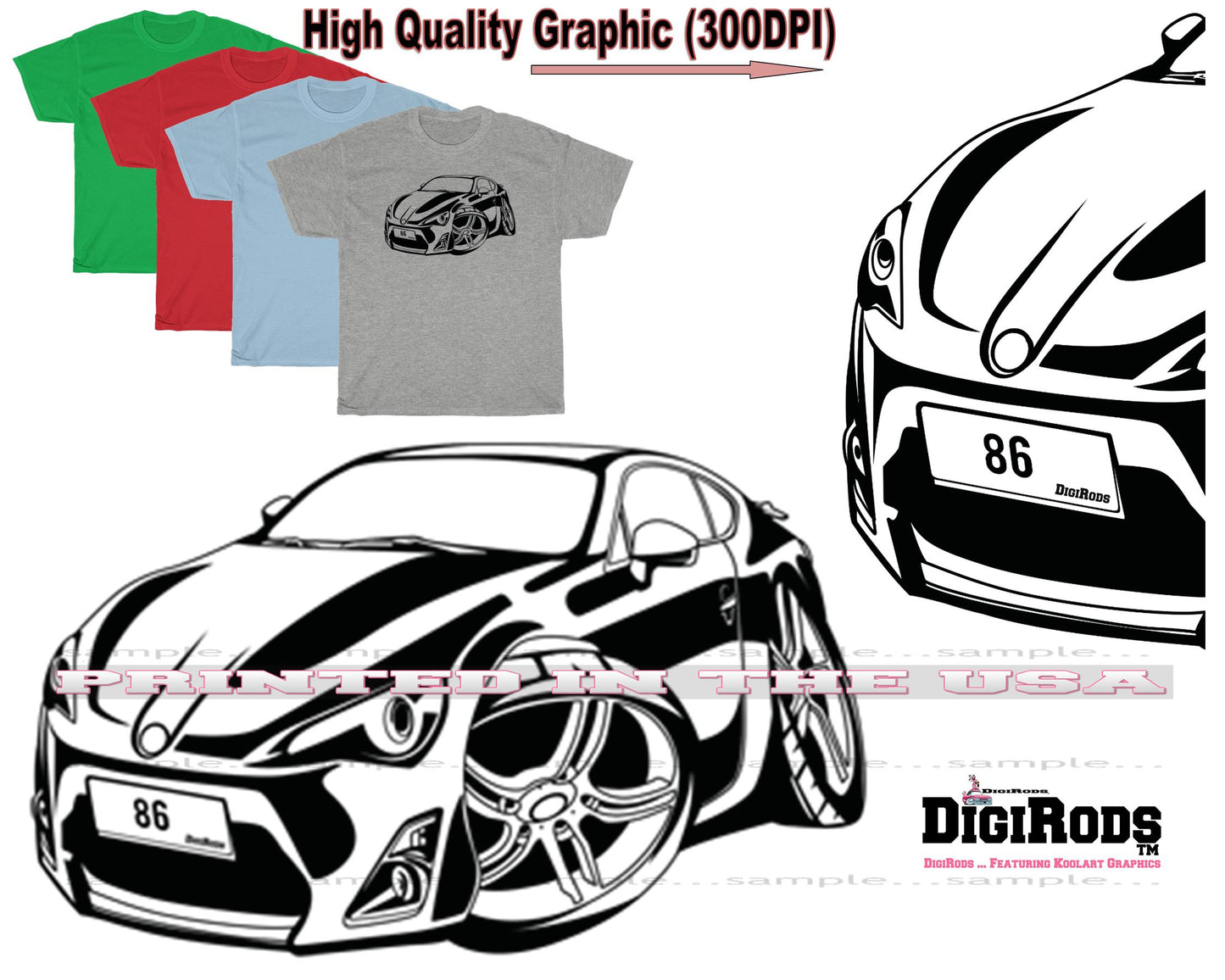 (TOY) Toyota 86 Sport Compact Model Digirods Cartoon Car T Shirt - 4 Colors