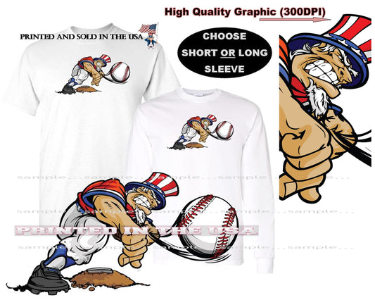 Uncle Sam Sports Caricature Baseball Pitcher Player Short/Long Sleeve T Shirt