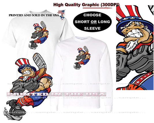 Uncle Sam Sports Caricature Ice Hockey Player Short/Long Sleeve T Shirt