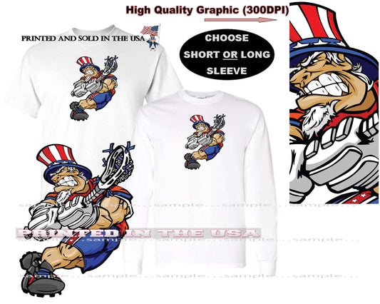 Uncle Sam Sports Caricature Lacrosse Player Short/Long Sleeve T Shirt