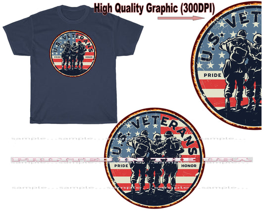 Veterans U.S. Proud War Hero Pride And Honor Circular Tribute Seal Navy Blue T Shirt