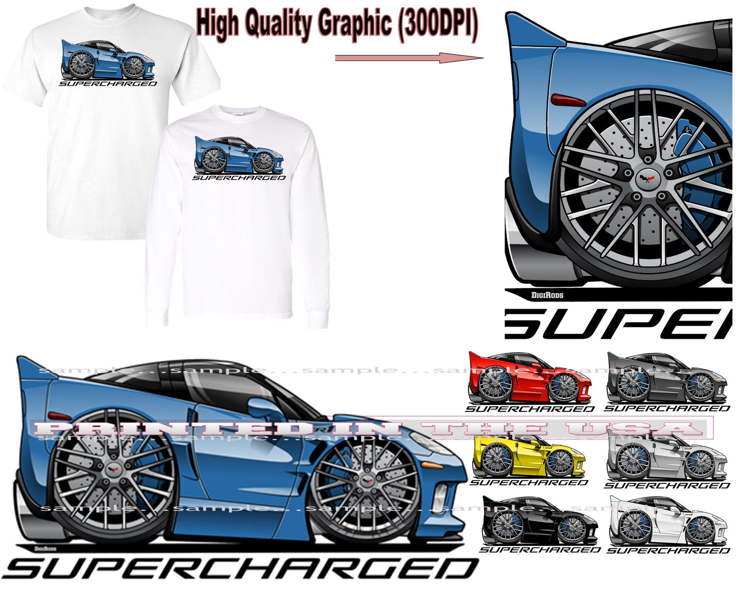 (CHE) Chevy Corvette C6 ZR1 Supercharged Racing DigiRods Cartoon Car  Short/Long Sleeve T Shirt